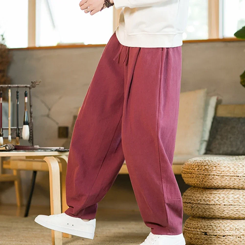 Comfy Fashion Winter Autumn Pants Trousers Solid Color Waist Wide Baggy Cotton And Linen Fitting Lantern Pant Leg