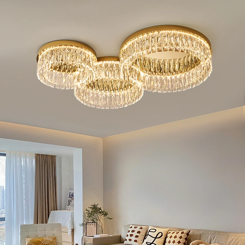 Modern Round Crystal Ceiling Light for Living Room Dining Room Bedroom Study Gold Minimalist LED
