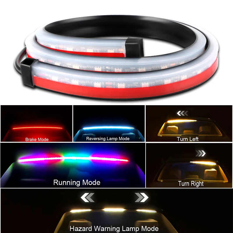 90/100cm LED 3ème bande de feu Stop arrière feu Stop supplémentaire clignotant lampe DRL feu de course 7 couleurs bande Flexible 12V