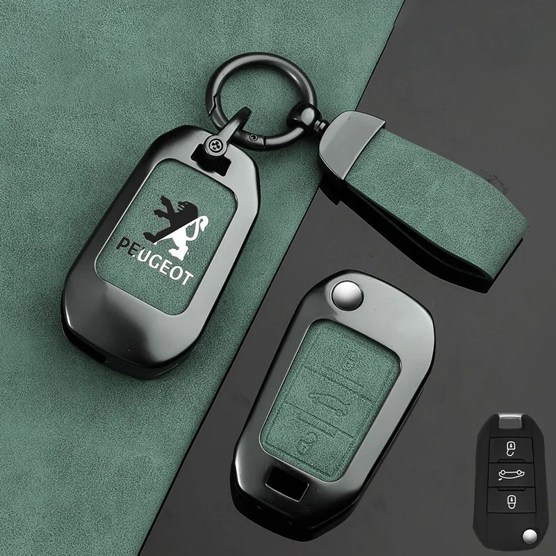 

Leather Zinc Alloy Car Smart Remote Key Case Protective Cover For Peugeot 208 3008 308 508 408 2008 307 4008 Keychain Accessory