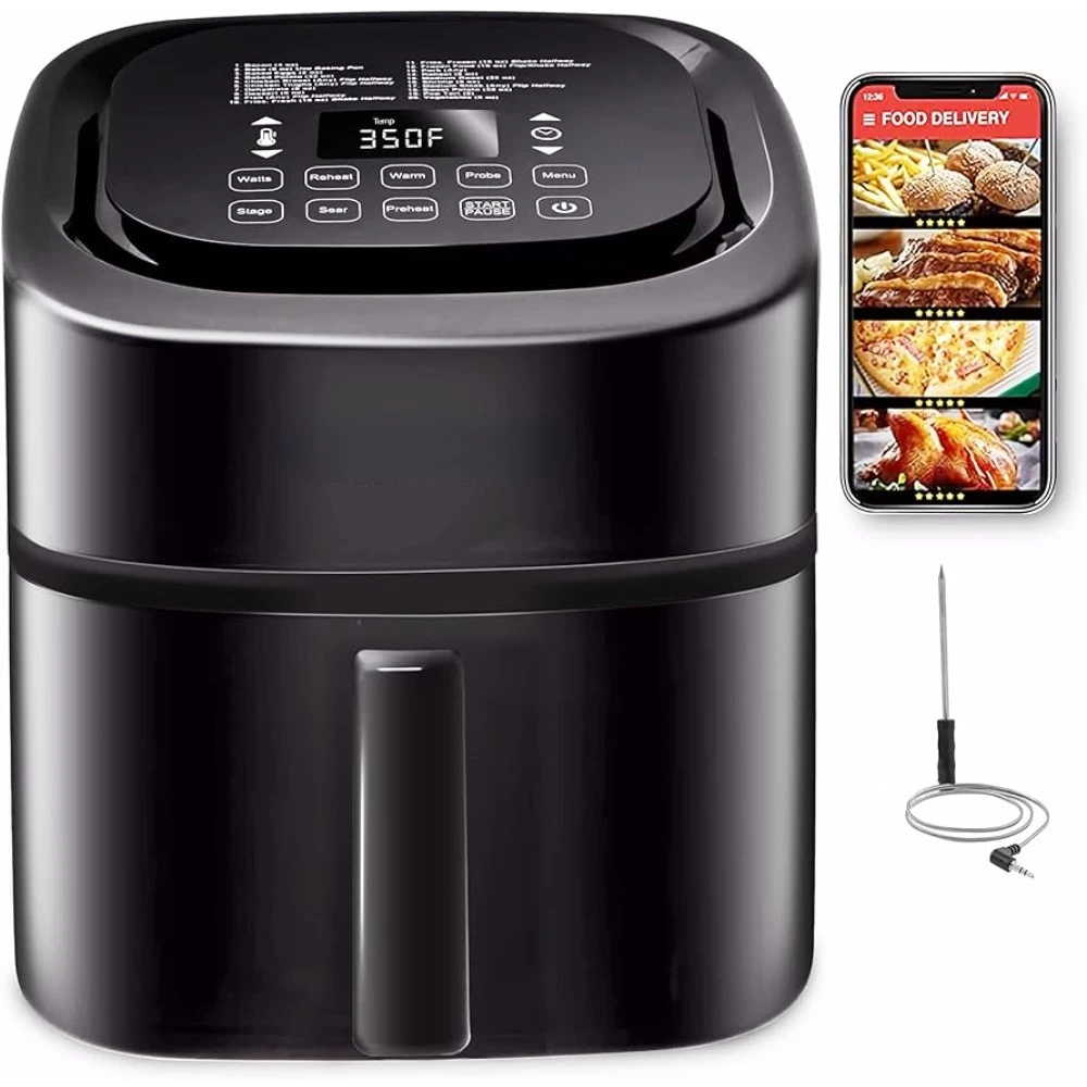 Air Fryer, 1800W, Easy-to-Read Cool White Display, 50°-400°F Temp Controls, Integrated Smart Thermometer, Linear T Technology