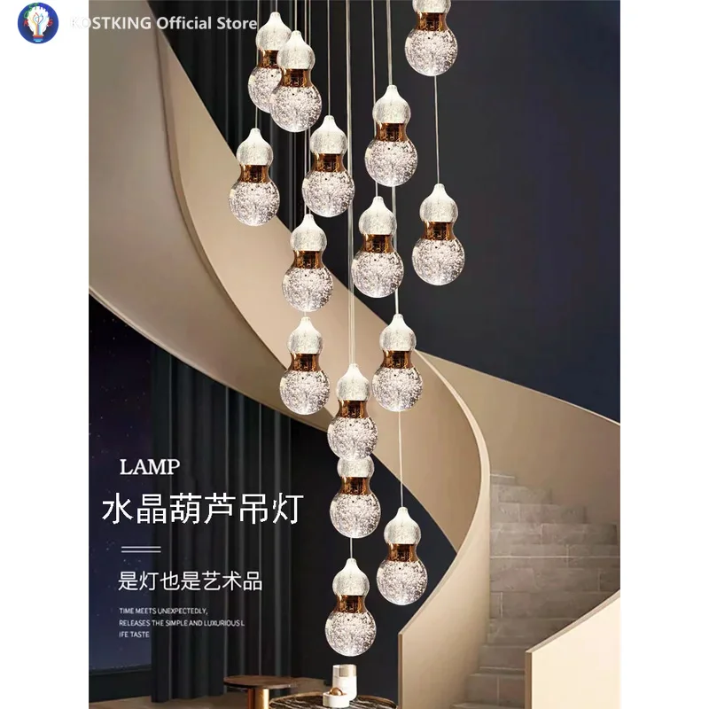 Nordic Duplex Staircase Crystal Gourd Chandelier  Light Luxury Villa Rotating Staircase Entrance High-Ceiling Split-Level Apartm