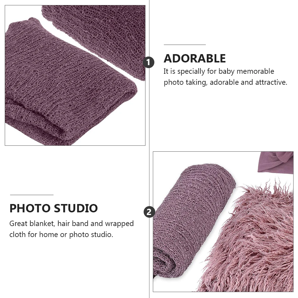 

3 Piece Set Baby Photography Blanket Newborn Photo Prop Purple Infant Blanket Comfortable for Baby Skin Studio Use