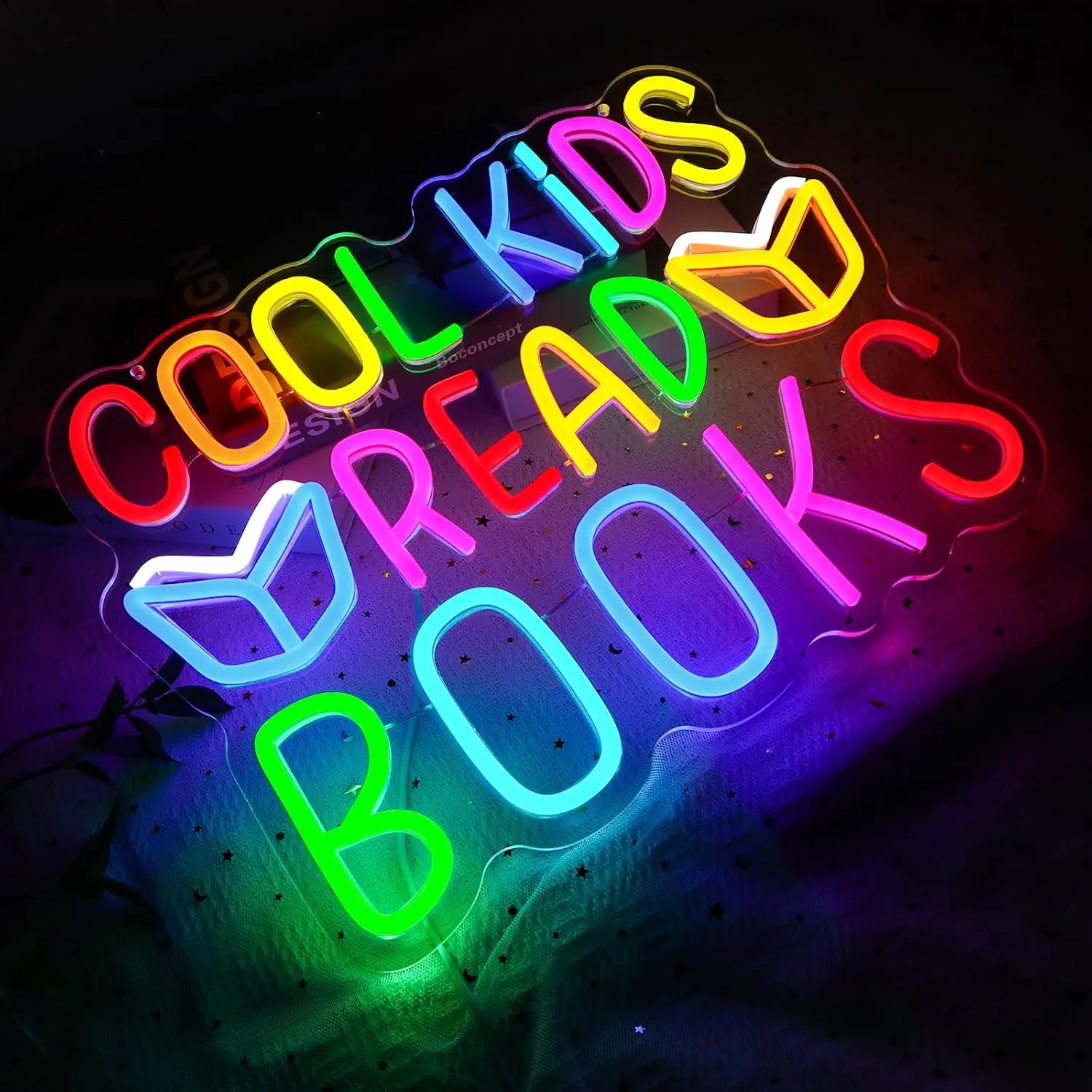 Cool Kids Read Books Neon Sign Dimmable Led Neon Light for Library Classroom Reading Study Room Book Children's Room Wall Decor