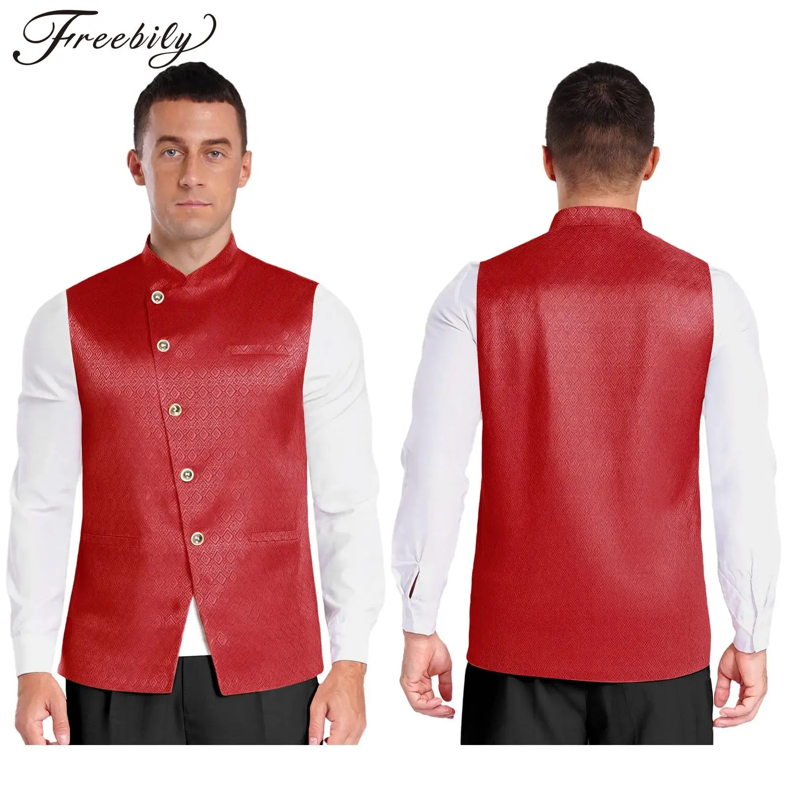 

Men Ethnic Style Festive Vests Weddings Formal Occasions Costumes Button Closure Vest Traditional Indian Sleeveless Waistcoat