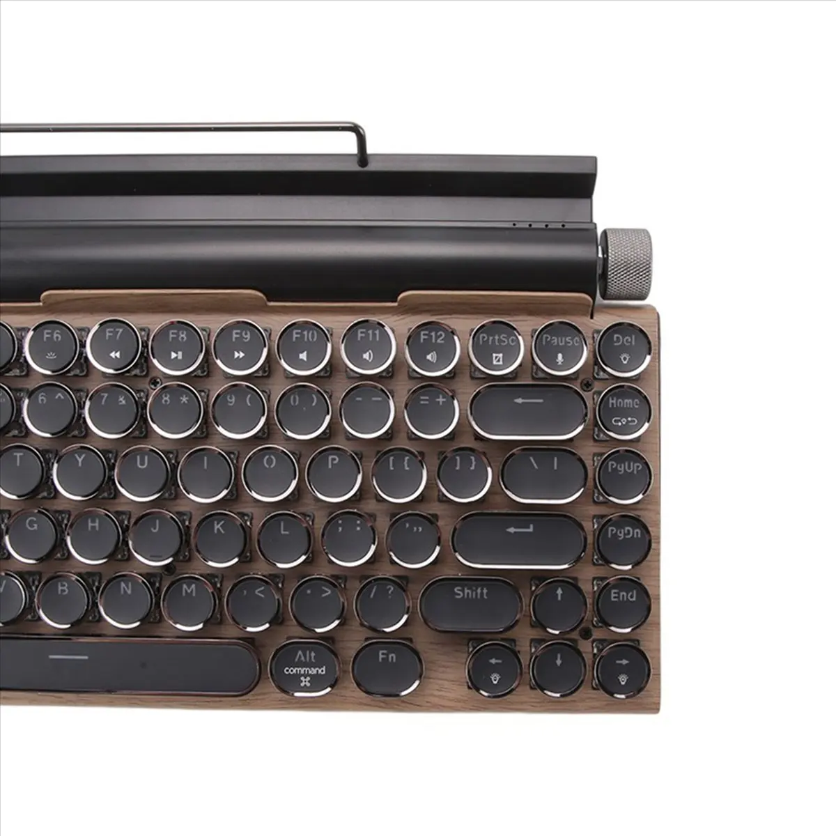 A46U Retro Typewriter Keyboard Wireless Bluetooth Keyboard USB Mechanical Punk Keycaps for Desktop PC/Laptop/Phone-Wood Color