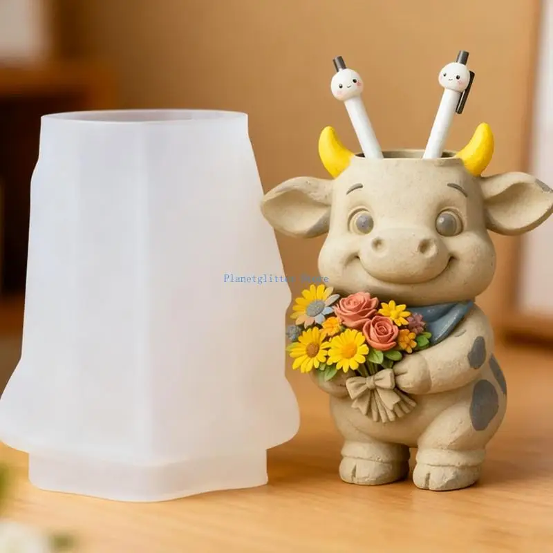 652B Detailed Cow Silicone Mold For Resin Cup And Miniature Gardening