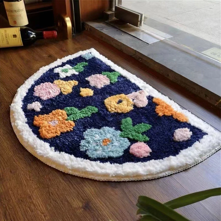 Cute cartoon plants absorbent mat cashmere semi-circular entrance mat bathroom anti-skid and dirt-resistant mat.