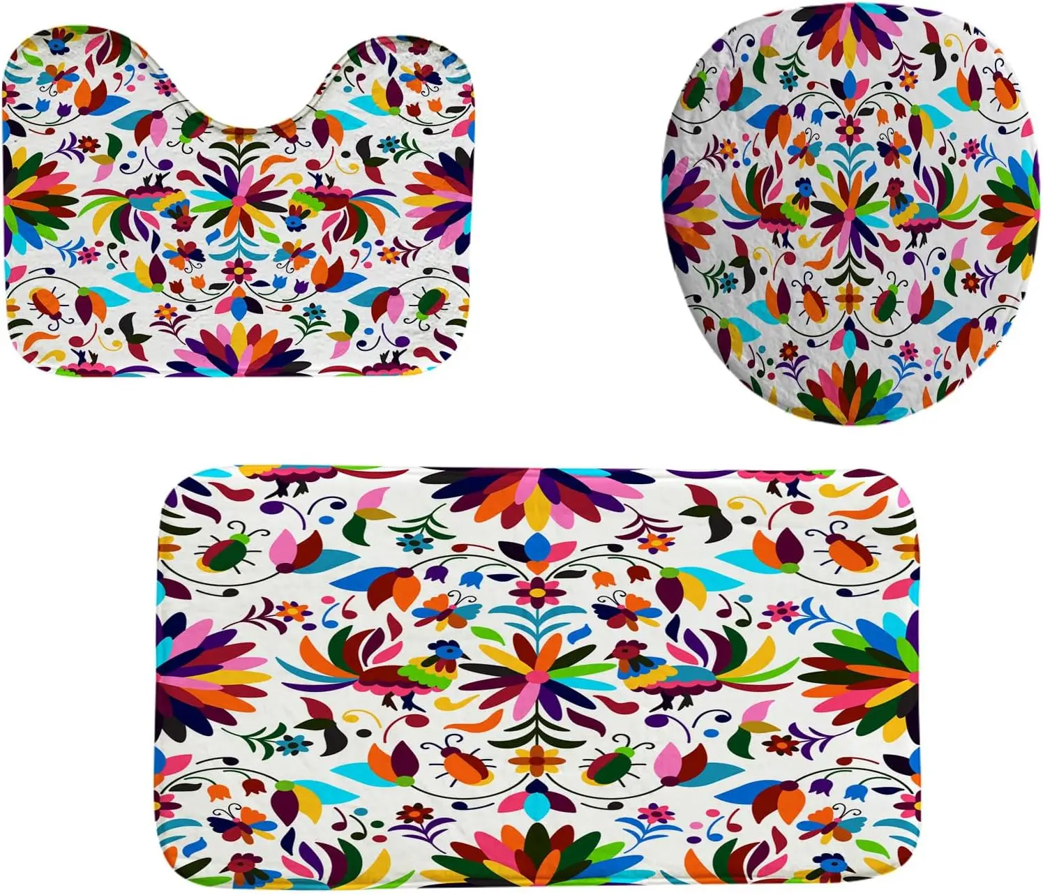 

Набор мексиканских ковриков для ванной Otomi из 3 предметов, коврик из пены с эффектом памяти с ярким узором, мягкий толстый впитывающий нескользящий ковер для душа, который можно стирать в машине