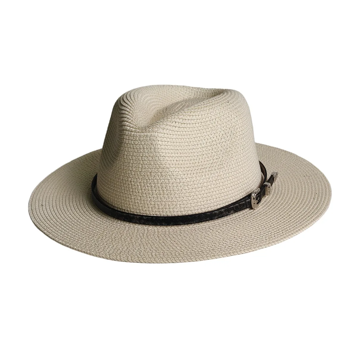 Classic Wide Brim Panama Hat for Men Women Summer Vintage Straw Fedora Hat with Leather Buckle Band Colorful Beach Sun Hat