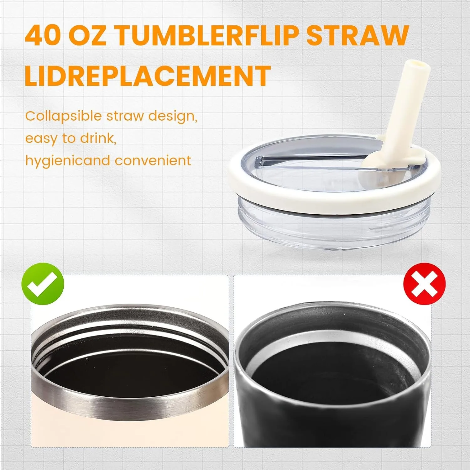Replacement Lid for Stanley 40oz Tumbler.Leakproof Flip Straw Lid Fit Stanley Cup Quencher H2.0 40oz and ProTour 40oz Tumbler view 3