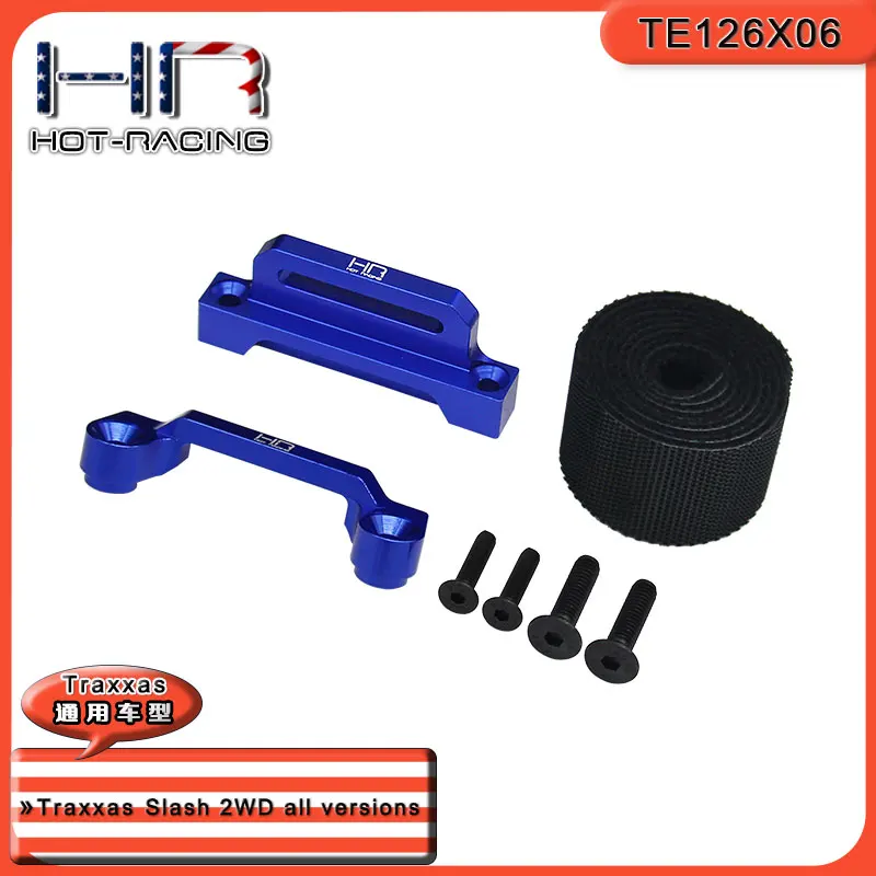 Hot Racing TE126X06 Alum. Tall Battery Hold-Down Strap Mount Kit for Traxxas Slash 2WD (Replaces TRA 9628/9627, 55mm Max)