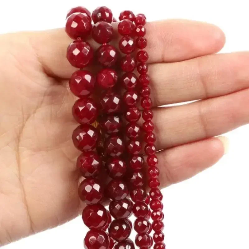 Fashion Natural Stone  Faceted Red jade Charm Loose Bead DIY Round Beads Jewelry Accessories