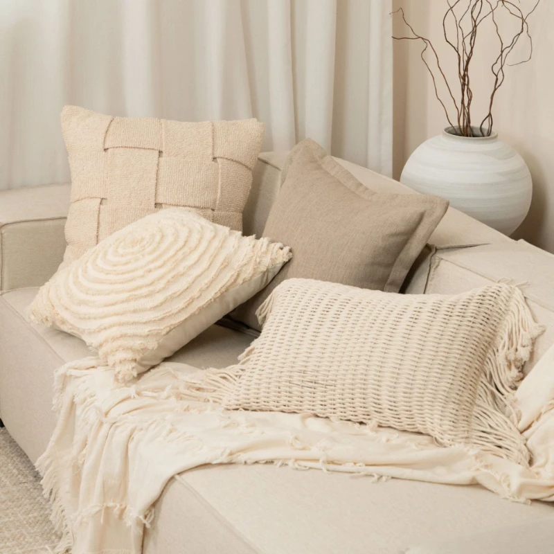 

French cream white geometric texture single-sided pillowcase,suitable for homestay,hotel sofa,and bed head decorative pillowcase