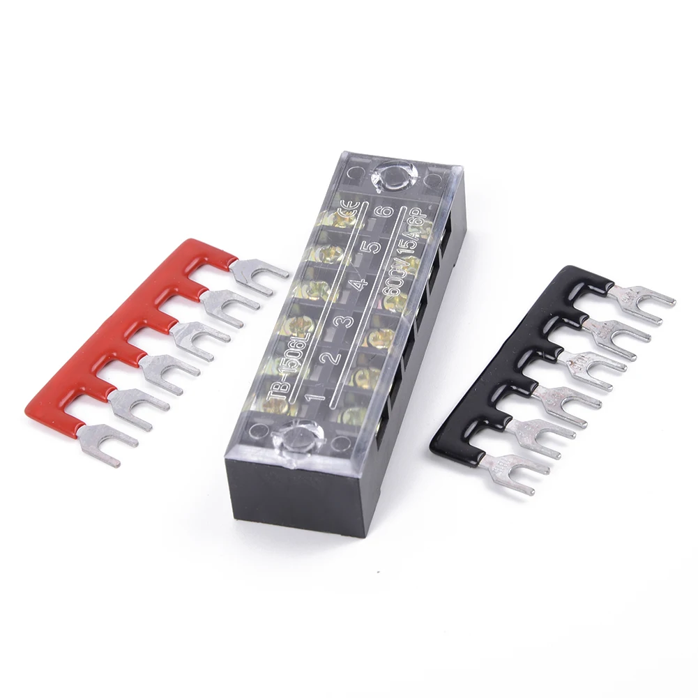 6Points Screw Terminal Blocks Bus Bar Auto Marine Power Distribution Terminal Block Set 15A 600V Practical Fashion