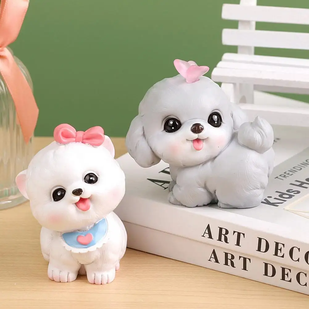 Dog Figurine Miniature Handmade Hand-painted Resin Cute Doggy Shape Statue Kids Room Desktop Ornament Home Decor