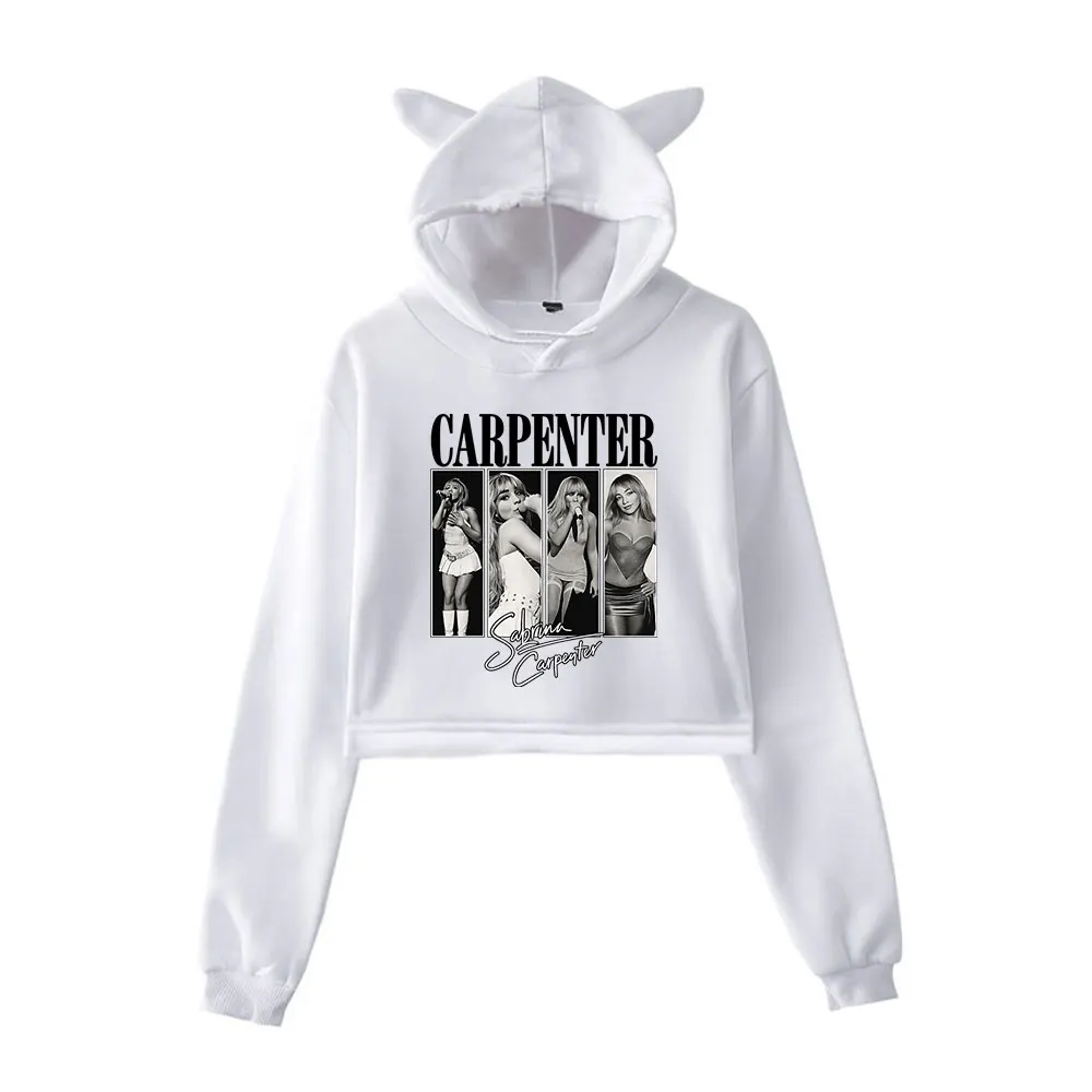 サブリナ・カーペンター グッズ ヴィンテージ 90年代 ストリートウェア ロゴ パーカー フーディ スウェットシャツ 女の子用 猫耳 クロップ ファッション スポーツ プルオーバー