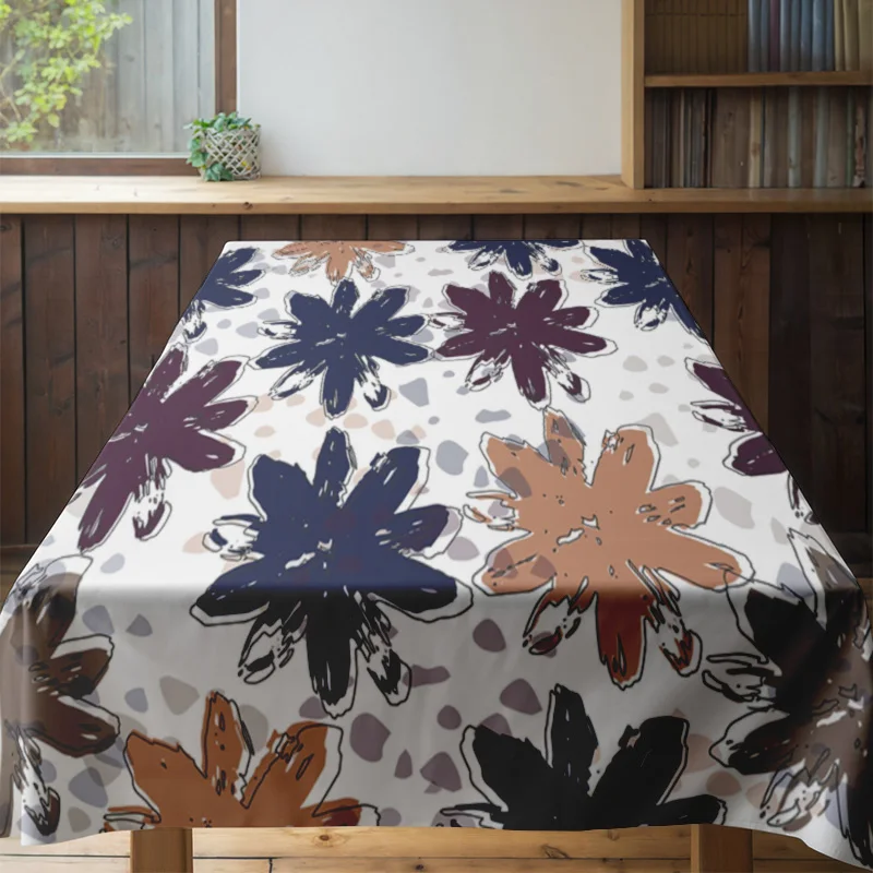 Modern Floral Printed Tablecloth Extra Long Size for Dining Room Decoration High Quality Fabric Resistant Spillproof