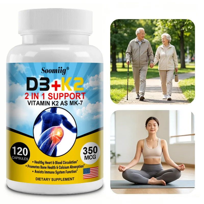 2-in-1 Vitamin D3 5000IU + Vitamin K2 MK-7 225mcg Capsules, Nutritional Supplement for Heart, Bone, Joint & Immune Wellness