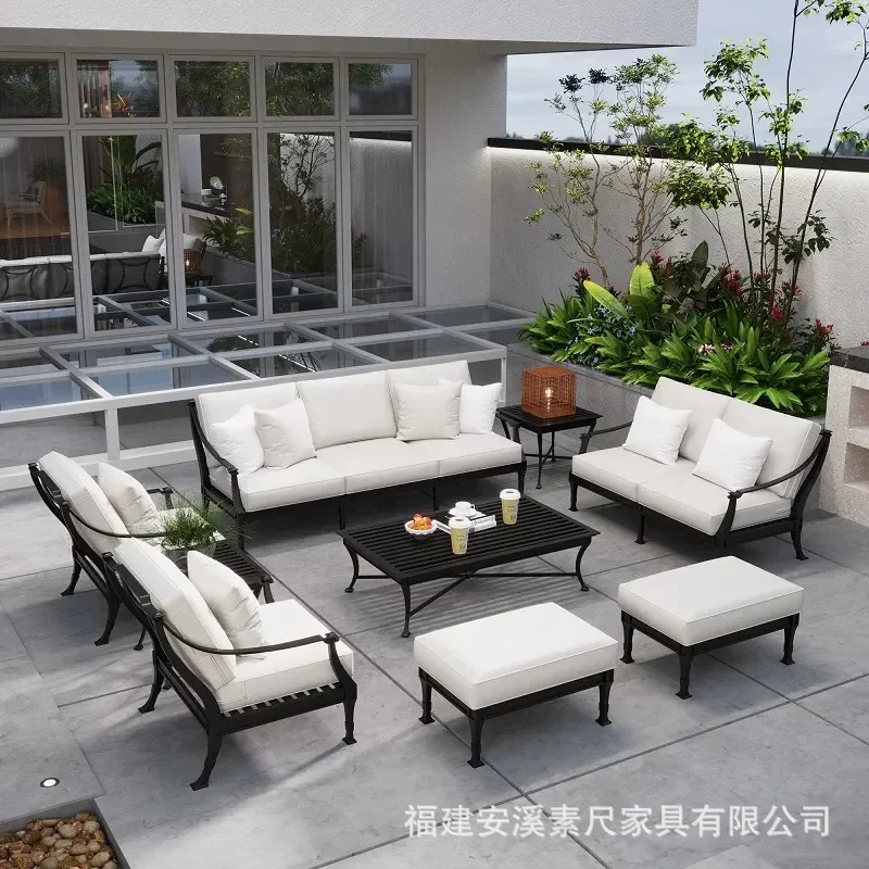 for Outdoor Cast Aluminum Sofa Set Villa Sunroom Pavilion Courtyard Rainproof Table and Chairs Wrought Iron Furniture
