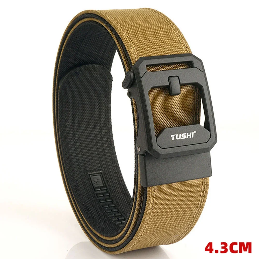 TUSHI Brand 4.3CM Wide Double-layer Reinforced Automatic Buckle Shooting Training Quick Hanging Pistol Mens Belt Nylon Outdoor