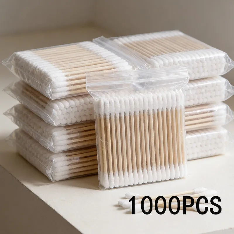 

Bulk Pack 100/500/1000pcs Unscented Double-Headed Cotton Swabs with Wooden Sticks for Makeup Removal And Ear Cleaning