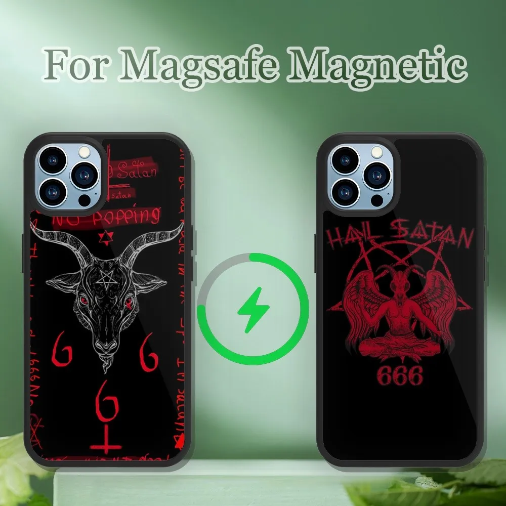 Devil Satan 666  Phone Case For iPhone 13 12 11 14 15 Pro Max Plus Magsafe Magnetic Wireless Charging