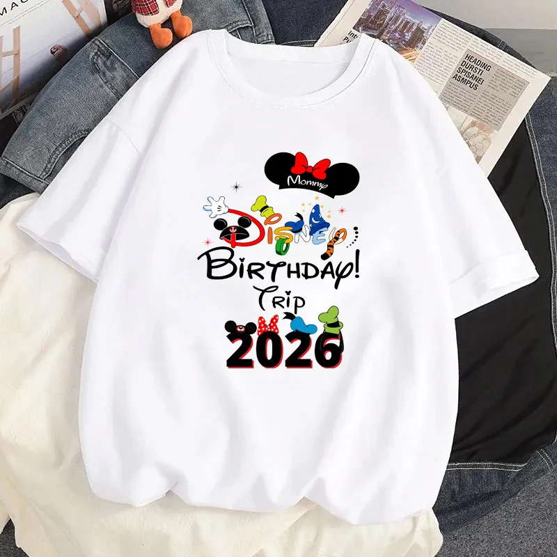 

2026 Men's Mickey Mouse My First Disney Trip Printed T-Shirt Summer Women Casual Short Sleeves Streetwear T Shirt Clothes Tops