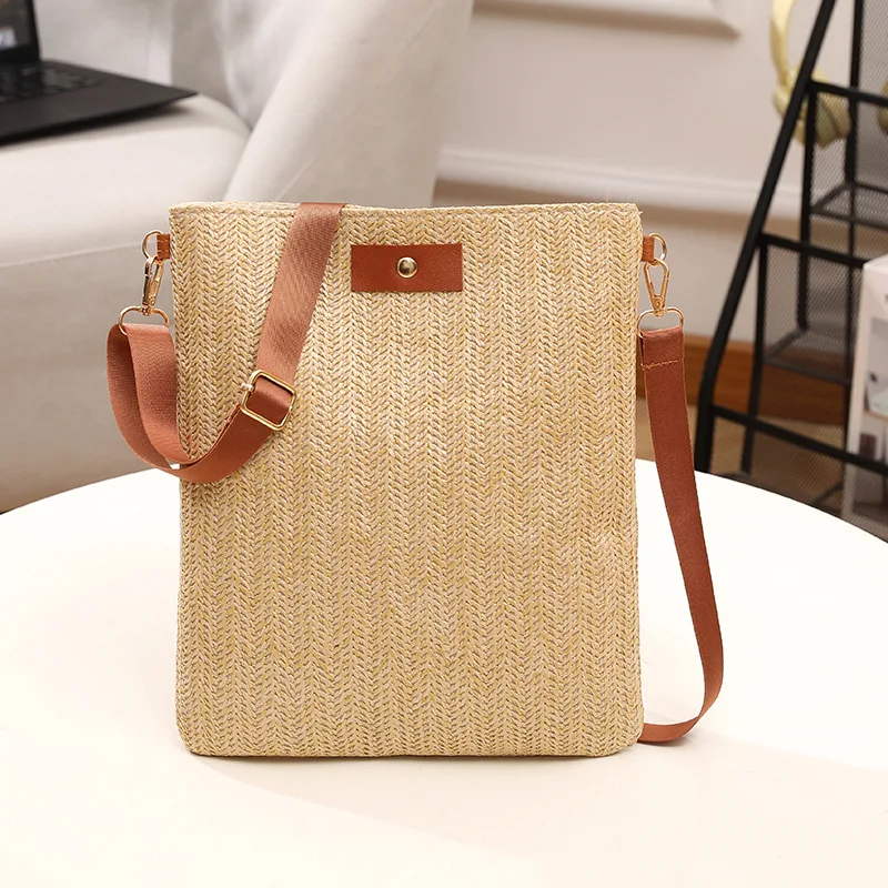 Closely Woven Tote Bag Women Larger Capacity Handbag Minimalist Daily Underarm Shoulder Bag Summer Beach Vacation Top-Handle Bag