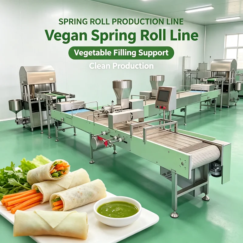 Spring Roll Production Line, Automatic Stuffing Shaping Machine, Frying & Freezing System for Frozen Food Manufacturing