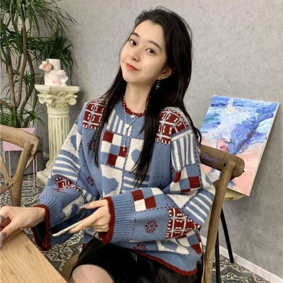 Suéteres Jumpers para mujeres jóvenes mujeres Tops chenilla misteriosos puños acanalados engrosado observación Fair Isle Star tierno cebra lindo