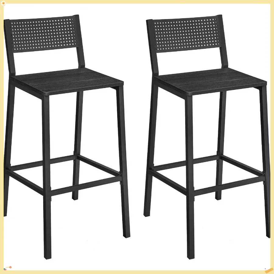 مجموعة مقاعد بار مكونة من مقعدين لطاولة المطبخ على الطراز الصناعي، كراسي بار بار ذات ارتفاع قابل للتعديل باللون الرمادي والأسود لمقهى غرفة الطعام