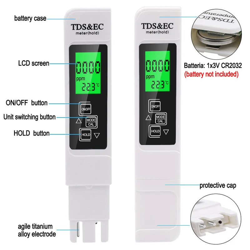 Portable Water TDS Meter Pen EC Conductivity Tester Water Quality Monitor for Drinking Water Fertilizer Concentration