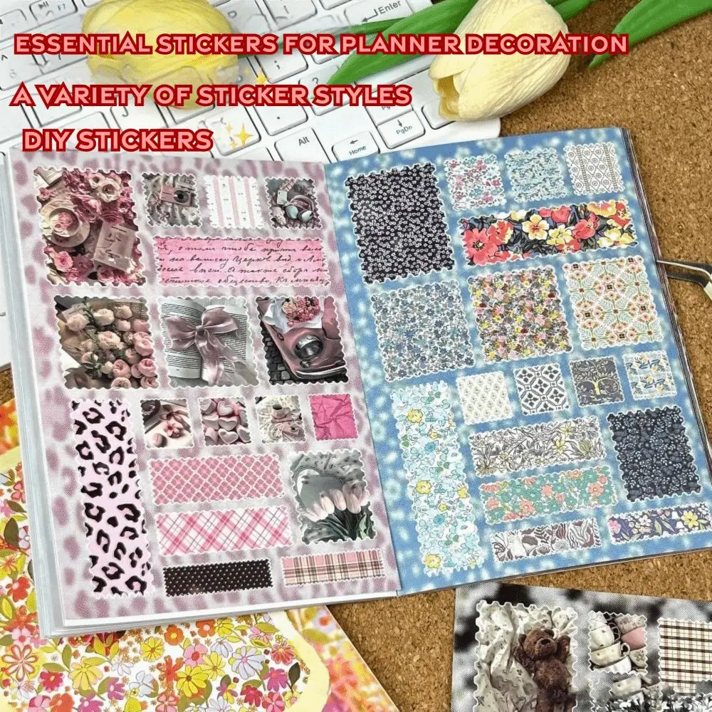 GIfts 24 Pages Floral Stamp Collection Stickers Retro DIY Y2K Stickers Book Removable Scrapbooking Sticker