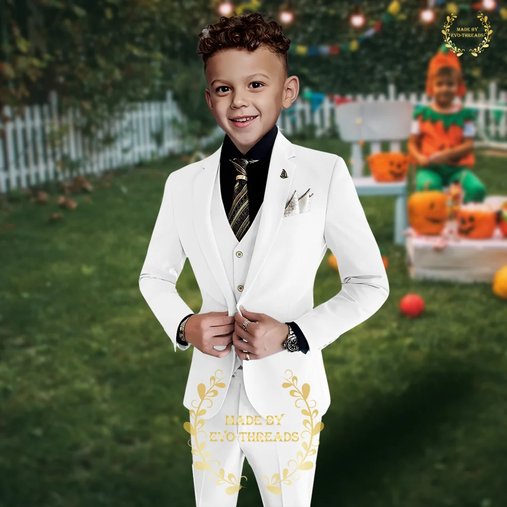 Blue boys' suit 3-piece set (jacket+vest+pants) notch lapel premium kids attire for wedding birthday prom party custom tuxedo