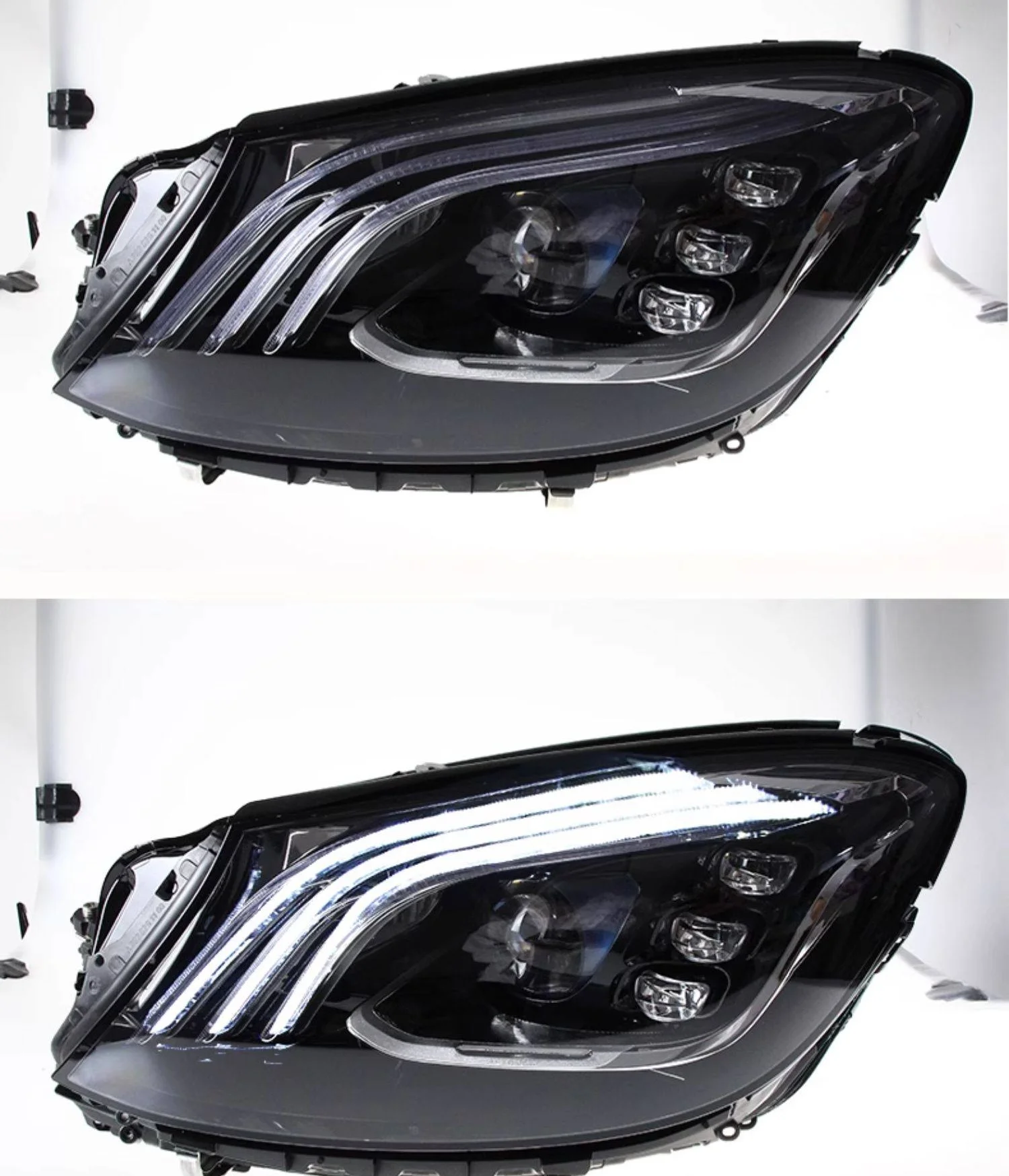 for Mercedes Benz S-Class W222 Maybach Headlight Assembly Model Modified with  Light Guide Daytime Running Light Lens