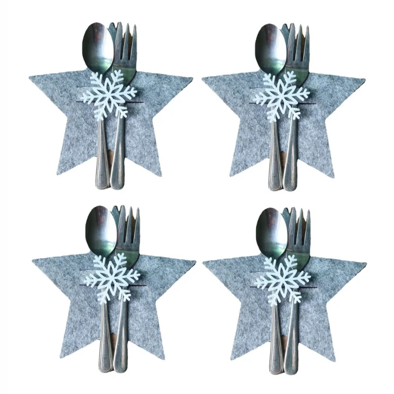 4pcs Christmas Cutlery Holder Bags Xmas Caps Tree Snowflake Spoon Holder Pockets Knife Fork Set Bags Tableware Organizer Decors