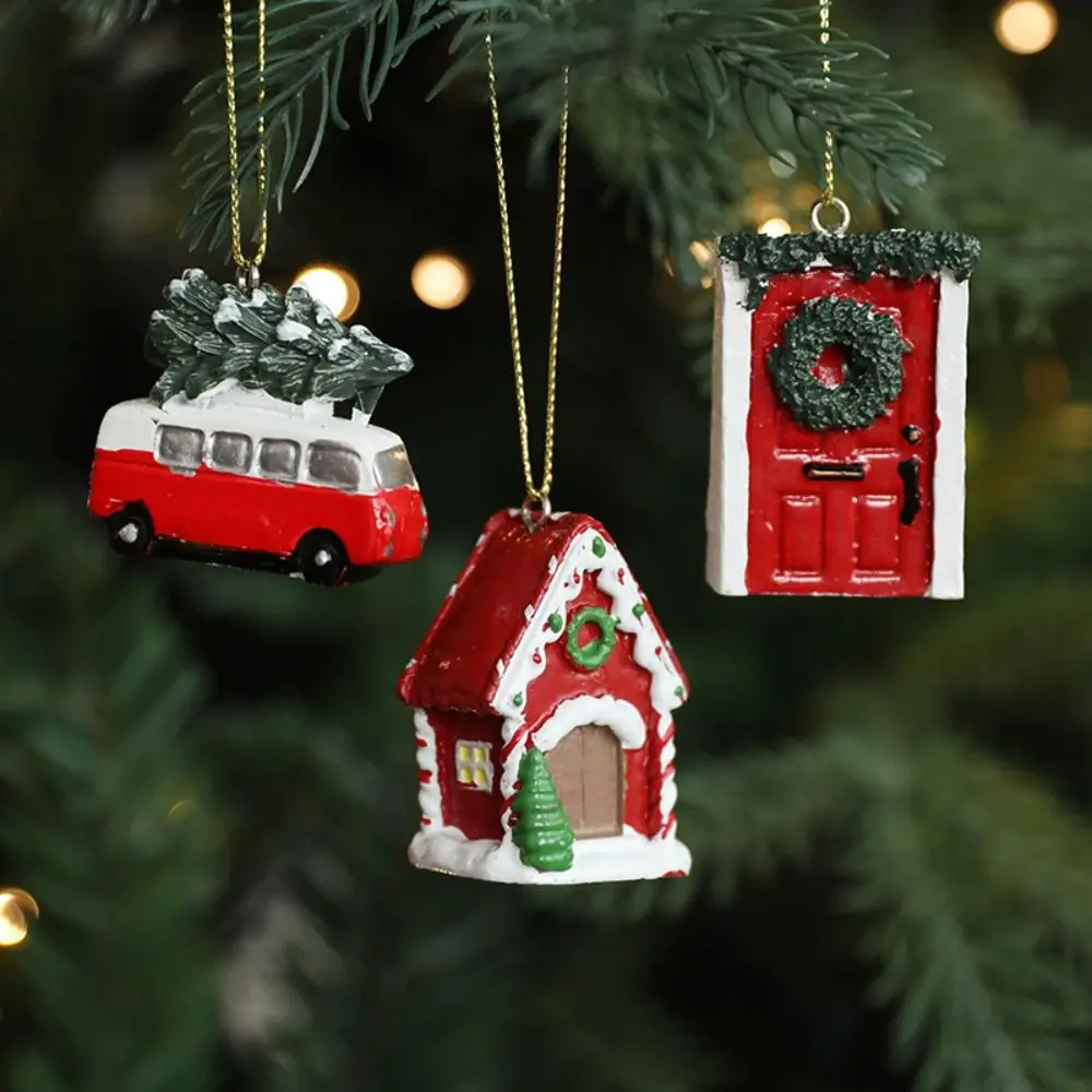 Christmas Tree Red White Camper Rod Small House Decoration Hanging Pendant Christmas Cute Little Pendant Christmas Ball Decor