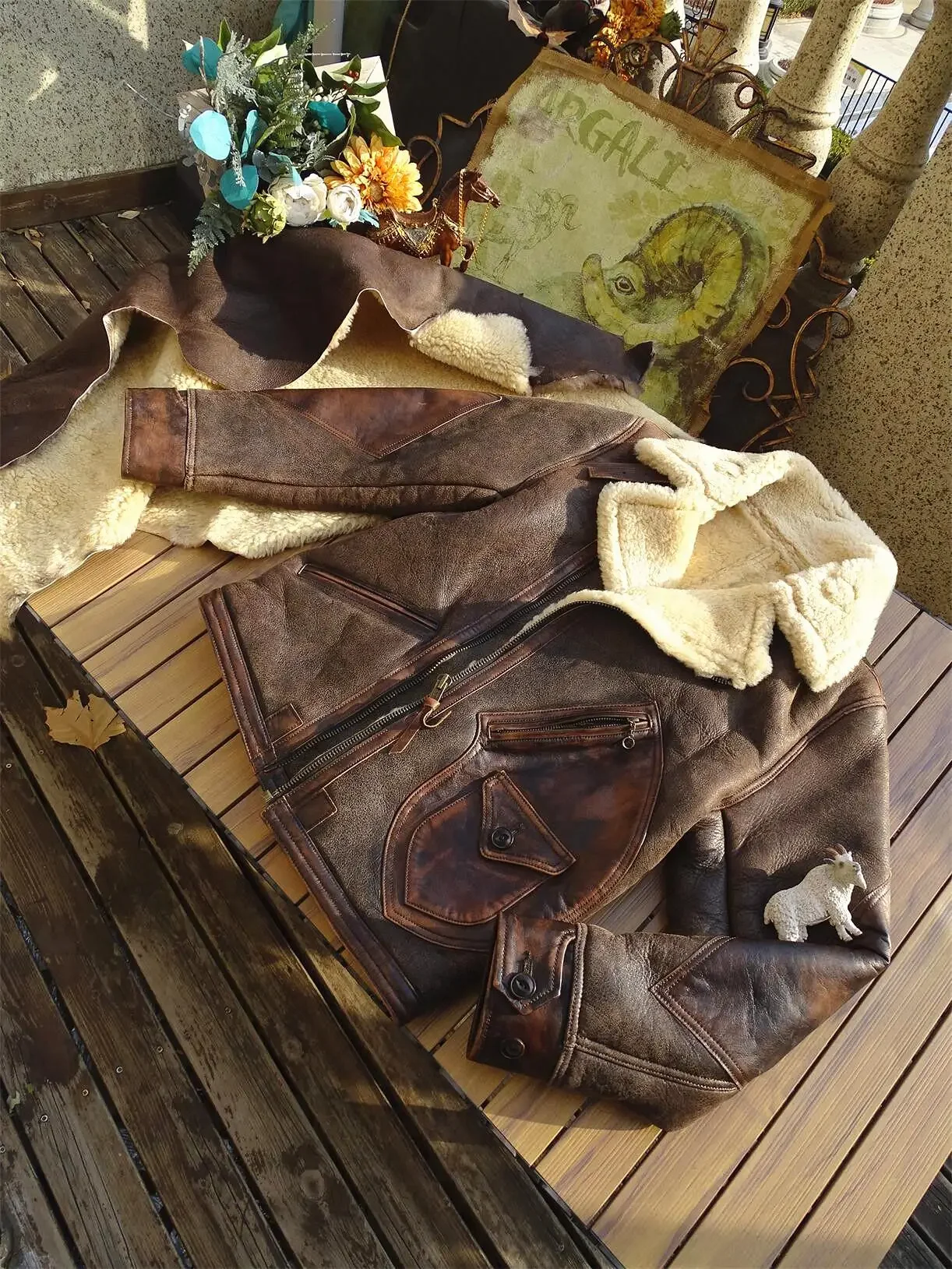 

Оригинальная классическая куртка-пилот Tailor Brando из овечьей овчины D3, мужская винтажная теплая куртка из натурального меха