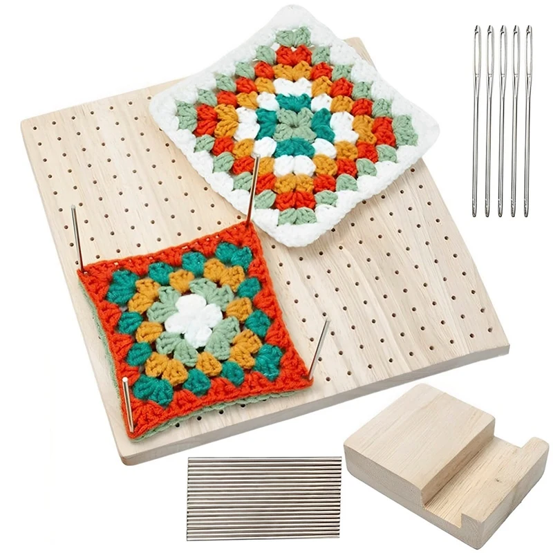 

Wooden Crochet Blocking Board Reusable Handcrafted Knitting Blocking Mat Set Stand Square Blocking Board Easy Install