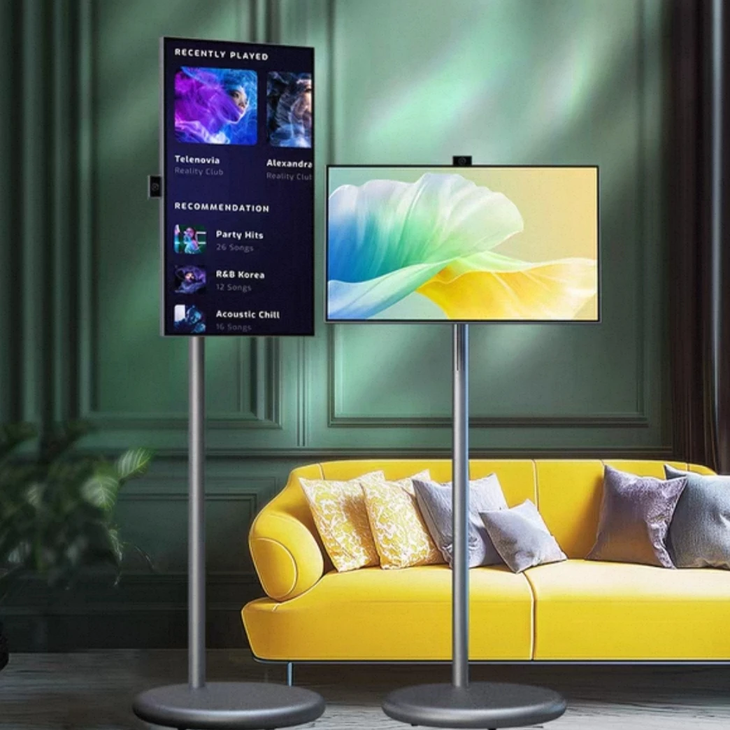 Wholesale Digital Signage and Display Portable Android Tv 27 Inch Mobile Tv Rollable Smart Tv With Camera Moving Tablet