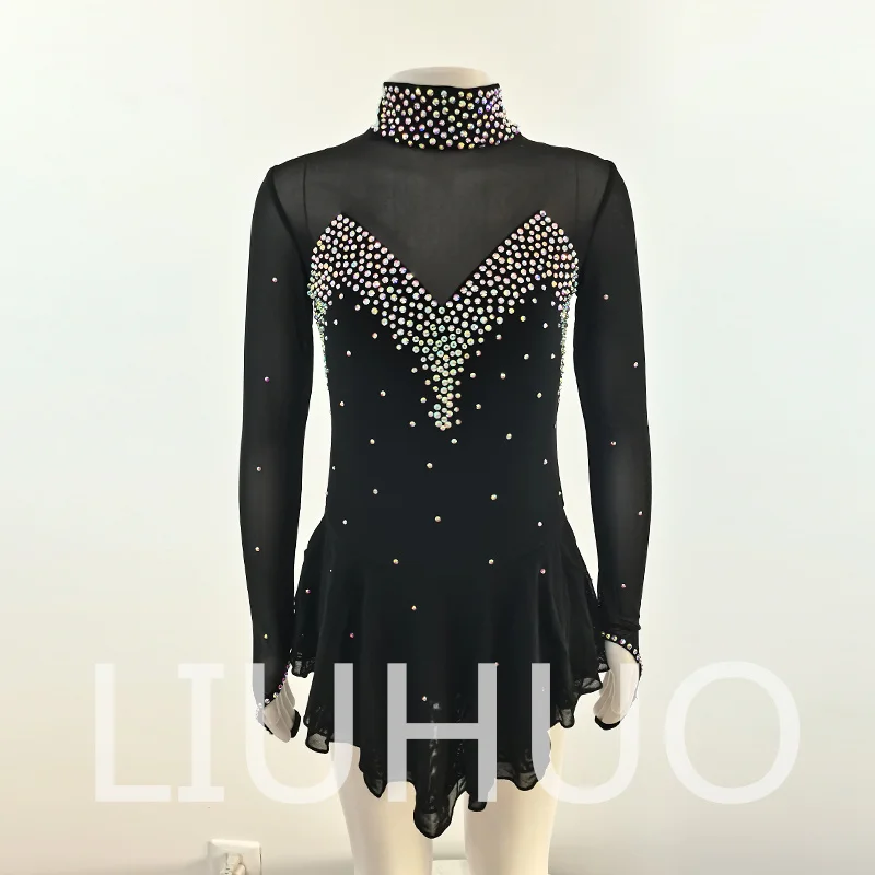 

LIUHUO Black Ice Figure Skating Dress Stretchy Spandex Competition Dress For Girls Women