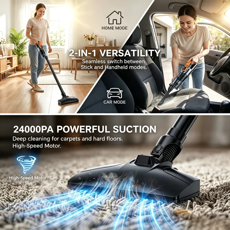 Multifunction Wireless Handheld Car Vacuum Cordless Handheld LED Lighting Chargeable Auto Vacuum for Home & Car Mini Cleaner