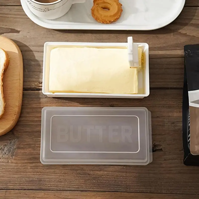 Butter Dish With Lid Leak-proof Cheese Box Holder With Cutter Slicer For Refrigerator Countertop Dining Room Kitchen Accessories