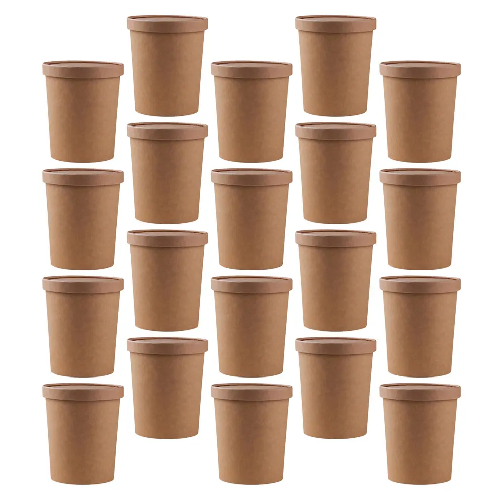 

25 set Disposable Soup Bowls With Lids Kraft Paper Food Containers For Takeout Porridge Soup Ice Cream Lunch Boxes