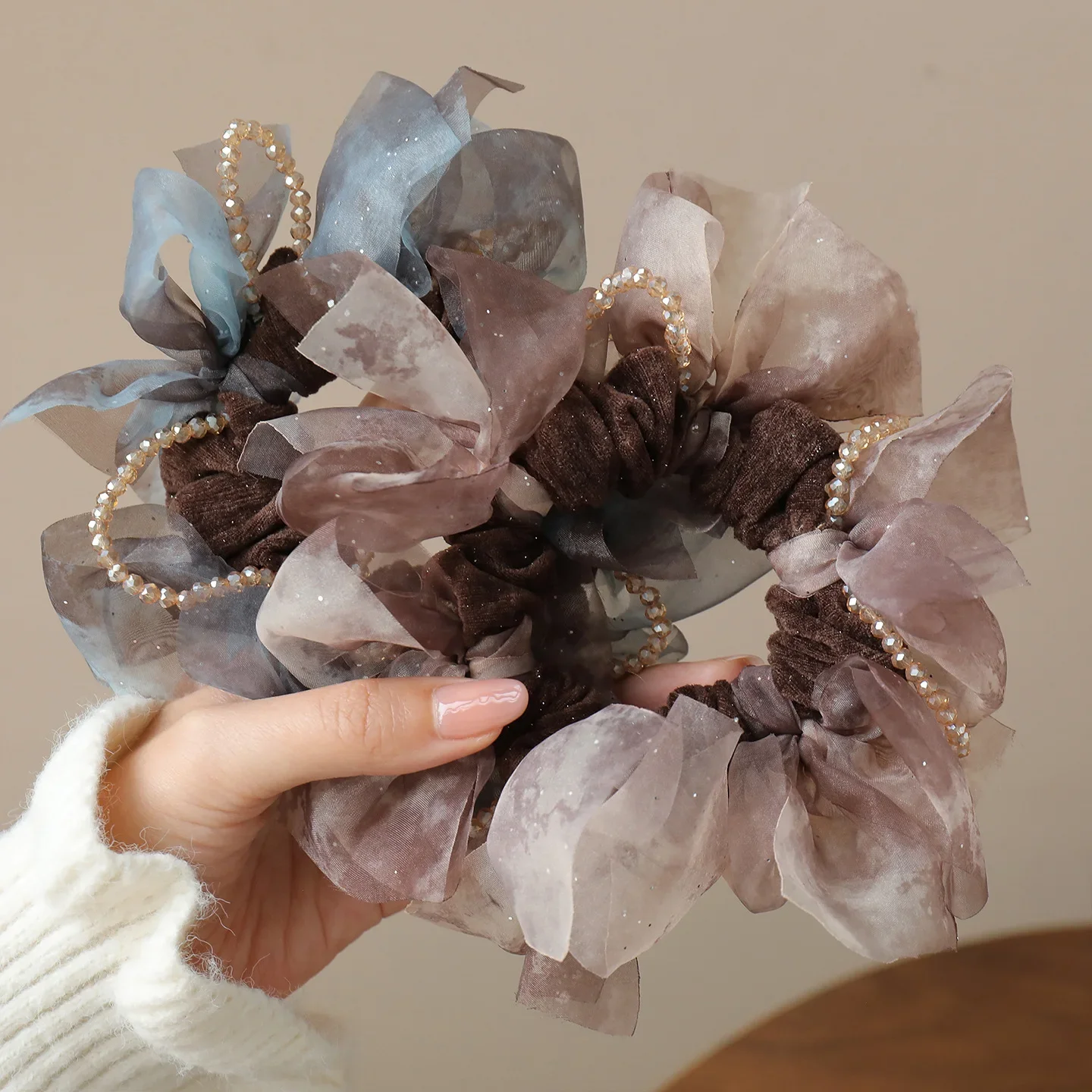 Hair Ties Beaded Headbands French Style Platinum Velvet Butterfly High Elasticity Autumn Winter New Arrival Fluffy Hair Acces