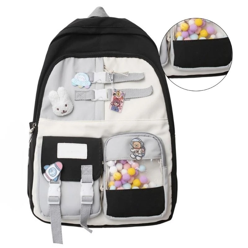 

F19F Casual Nylon Backpack for Student Large Capacity Colorful Daypack for Daily Use