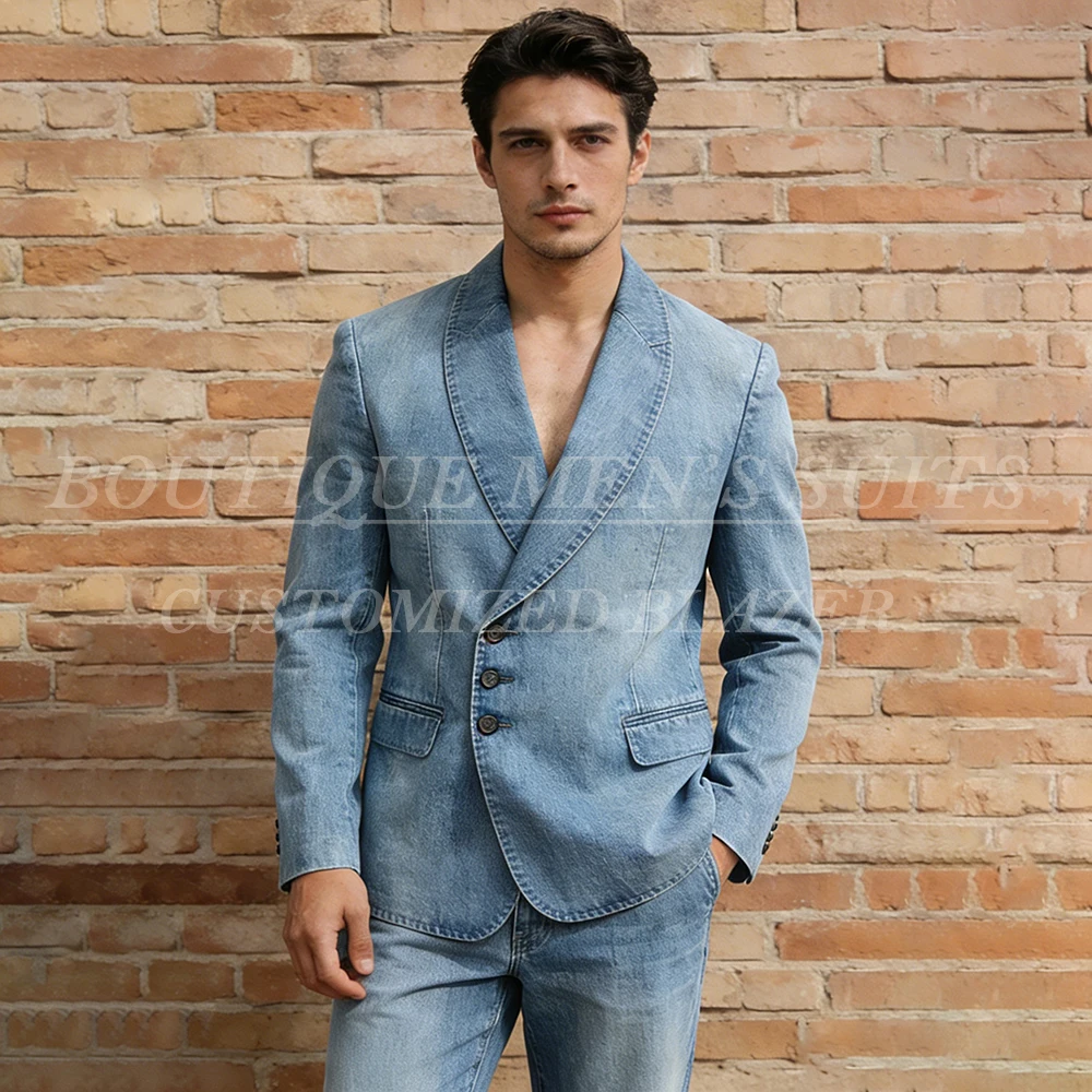 

Luxury Men's Suits Customized 2 Piece Jacket Pants Sets High Quality Shawl Lapel Single Breasted Male Clothing for Wedding