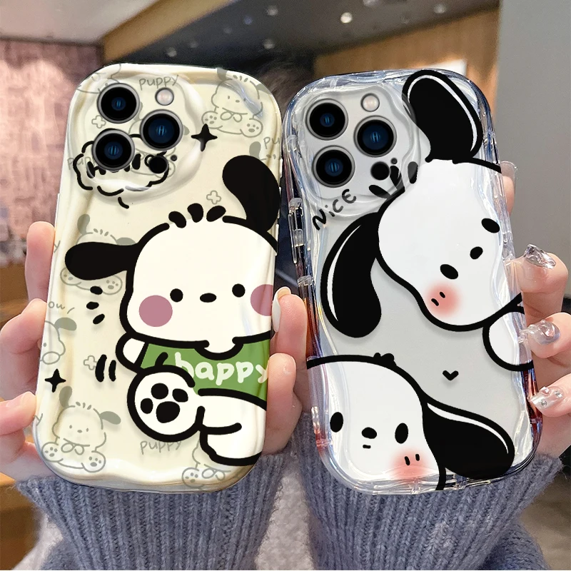 Lovely Sanrio Pochacco Wave Soft Case For iPhone 15 14 13 12 11 Pro Max 15 14 8 7 6 Plus XR X XS Max 8 7 6 Liquid Silicone Cover