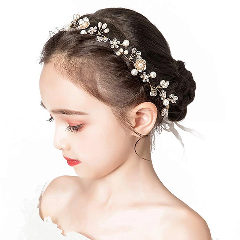 Wedding Flower Crown Princess Wedding Headpiece Rhinestone Headband Veil Crystal Headpiece  Tiara for Girls Wedding Flower Girls